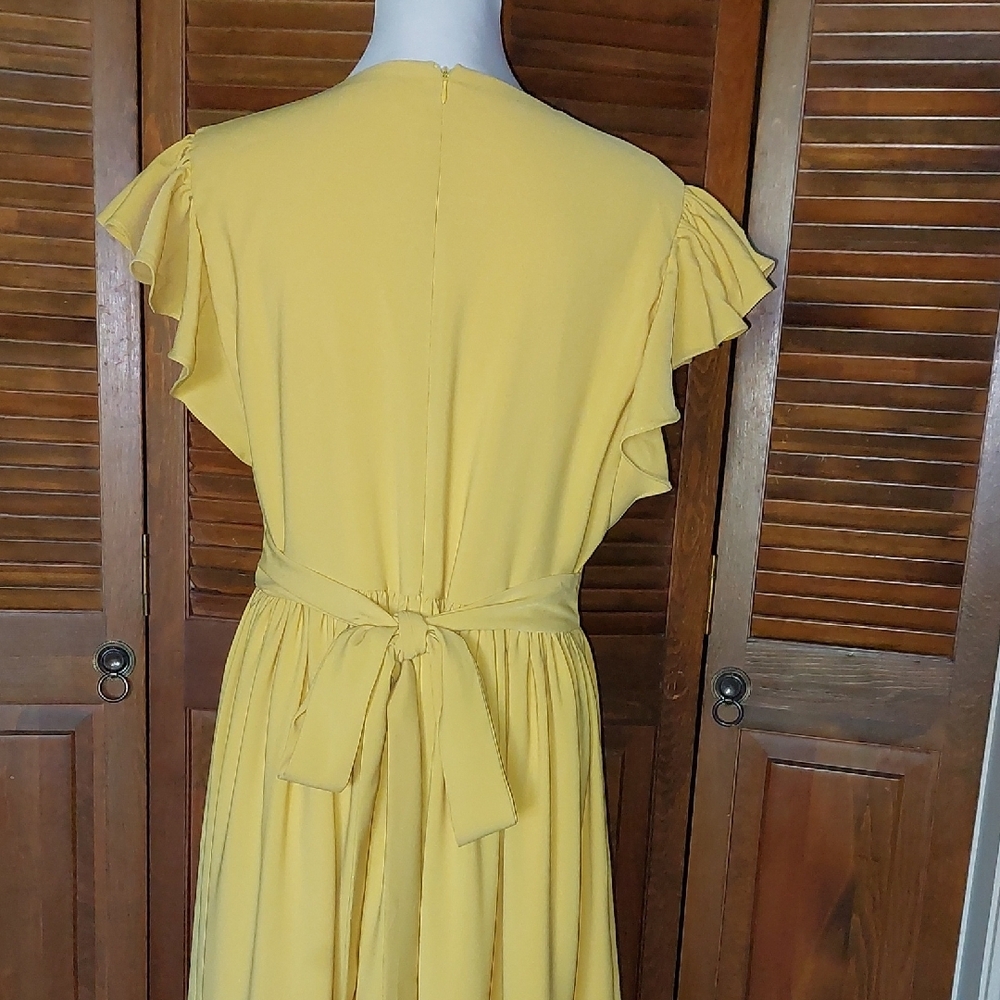 Rachel Parcell Marigold Yellow Serene Midi Ruffle Dress Sz L - Picture 9 of 17